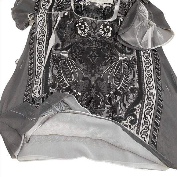 Daniel Benjamin Sheer Overlay Shades Of Gray & White Print Tunic Top, Size M* - Picture 3 of 10